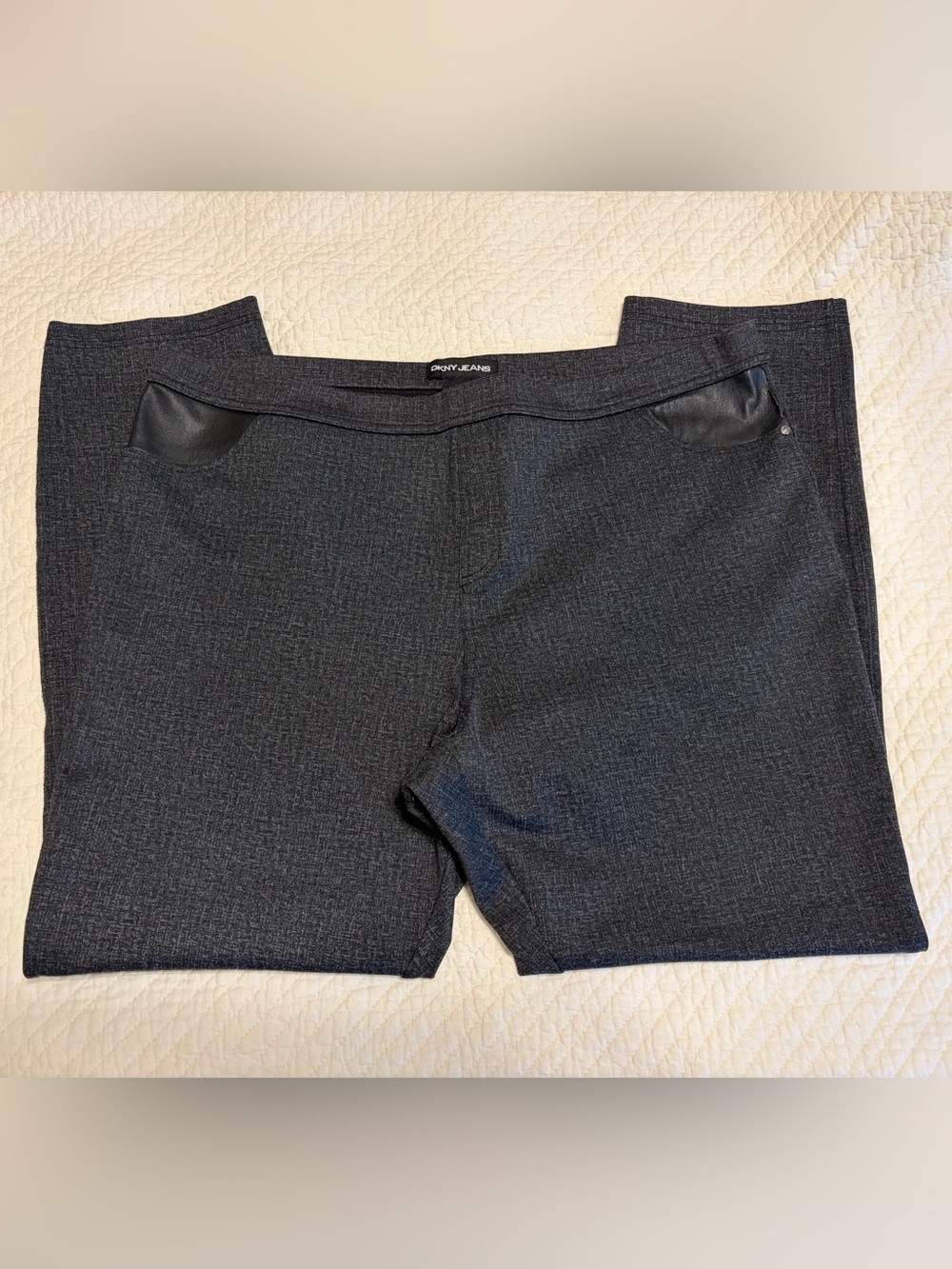 DKNY Jeans Charcoal Grey Ponte Ankle-Length pants with Faux Leather Trim XXL